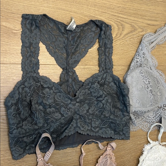 Free People Free Press Aerie Lace Bralettes Set Charcoal, Gray, Blush, Ivory S - Picture 3 of 9
